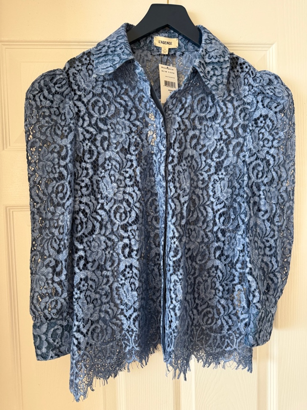L'AGENCE Dusty Blue Floral Lace Button-Down Shirt